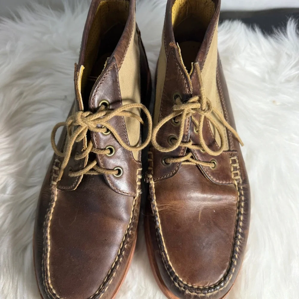 Ernest Hemingway Sebago Mens Brown Leather Canvas Moc Toe Chukka Boots 9 M